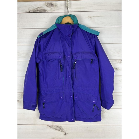 L.L. Bean Jackets & Blazers - Vintage L.L.Bean Jacket Womens S Purple Hooded Mountain Parka Plaid Lined 90s